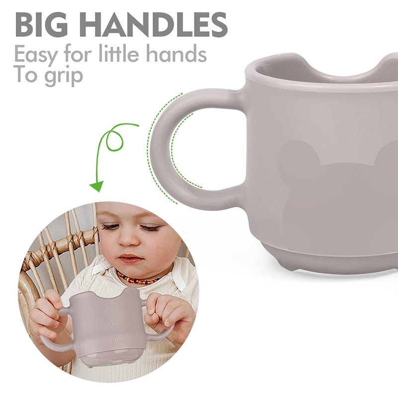هاكا Silicone Toddler Cups, BPA Free Drop-Proof Training Open Cups for Baby 6 Months+, 5 Ounce (Suva Grey) - Image 3