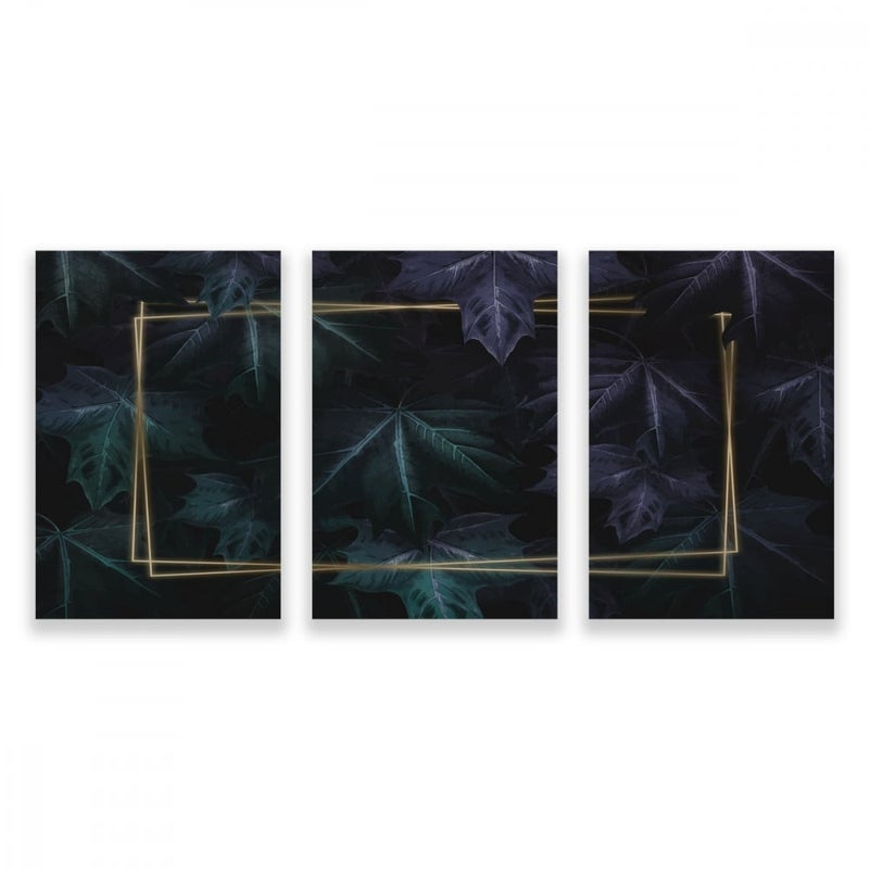 Marktna Three modern canvas prints with a leaf design and a hollow frame, measuring (120×60), three pieces - Image 1