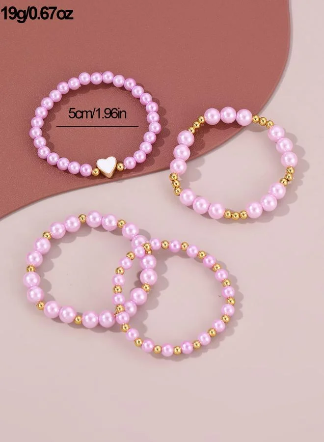 Take Two  Pack of 4 - Girls Multi-Color Pearl Beaded Bracelets with Heart Charm for Women | Best Price UAE