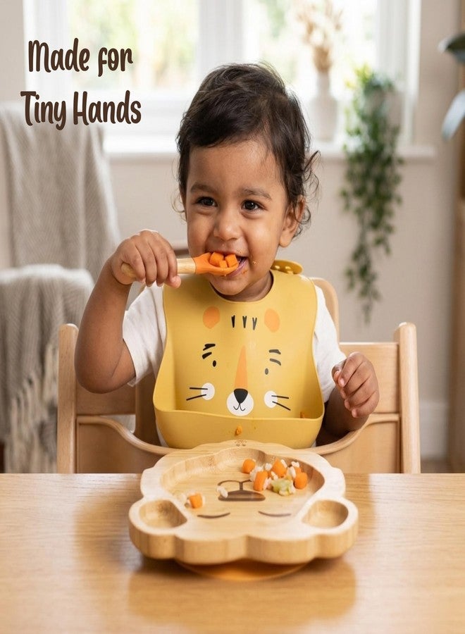 StarKiddo®Leo Bamboo Suction Plates for Baby and Toddler with Adjustable Printed Bib and Weaning Spoon| BPA Free Non-Toxic | Baby-Led Weaning Supplies for Toddler Self-Feeding(Combo-Orange) - Image 2