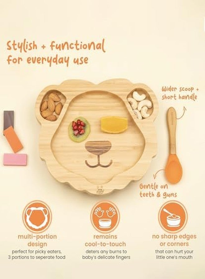 StarKiddo®Leo Bamboo Suction Plates for Baby and Toddler with Adjustable Printed Bib and Weaning Spoon| BPA Free Non-Toxic | Baby-Led Weaning Supplies for Toddler Self-Feeding(Combo-Orange) - Image 5