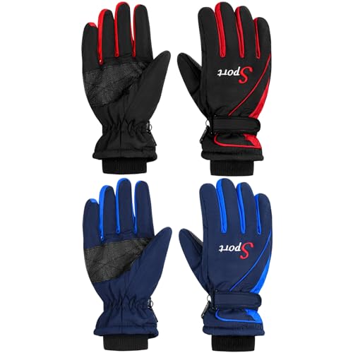 Lewtemi 2 Pairs Waterproof Mens Ski Gloves Winter Warm Mens Gloves for Skiing Motorcycling Outdoor ActivitiesBlue - Image 1