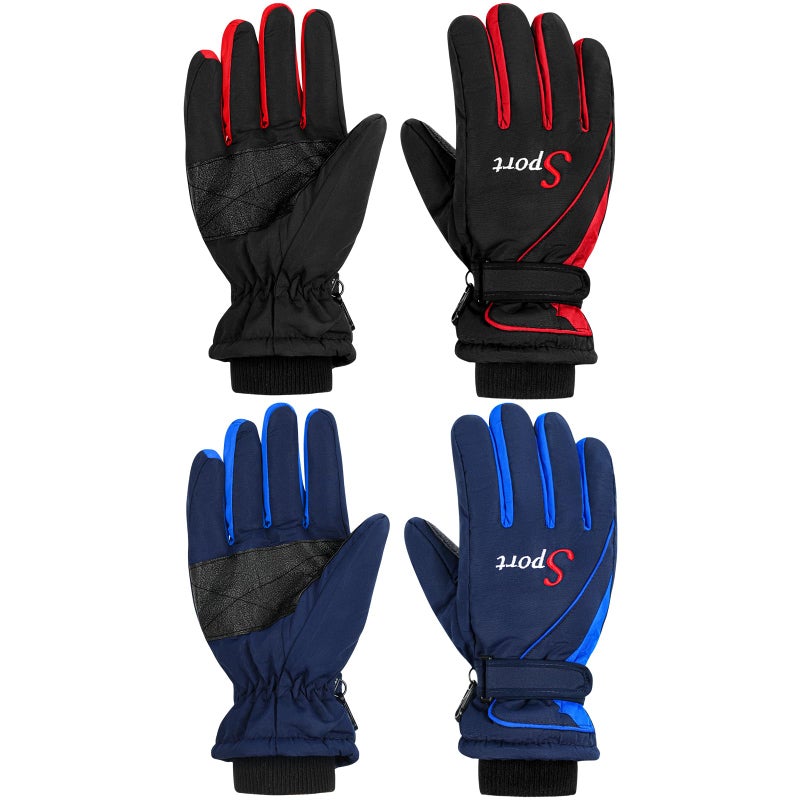 Lewtemi 2 Pairs Waterproof Mens Ski Gloves Winter Warm Mens Gloves for Skiing Motorcycling Outdoor ActivitiesBlue - Image 2