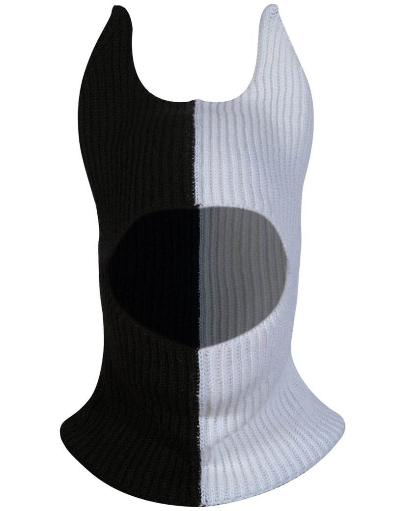Generic LOLAT Funny Knitted Balaclava Full Face Ski Mask Winter Warm Windproof Hat Halloween Ox Horn Cap for Women and Men, Black-white, One size - Image 1