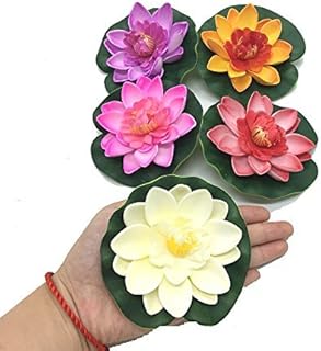 Pomeat Pomeat 5 Pcs Floating Artificial Lotus Flowers Decor Floating Pond Decor Water Lily Home Decoration  - Image 1