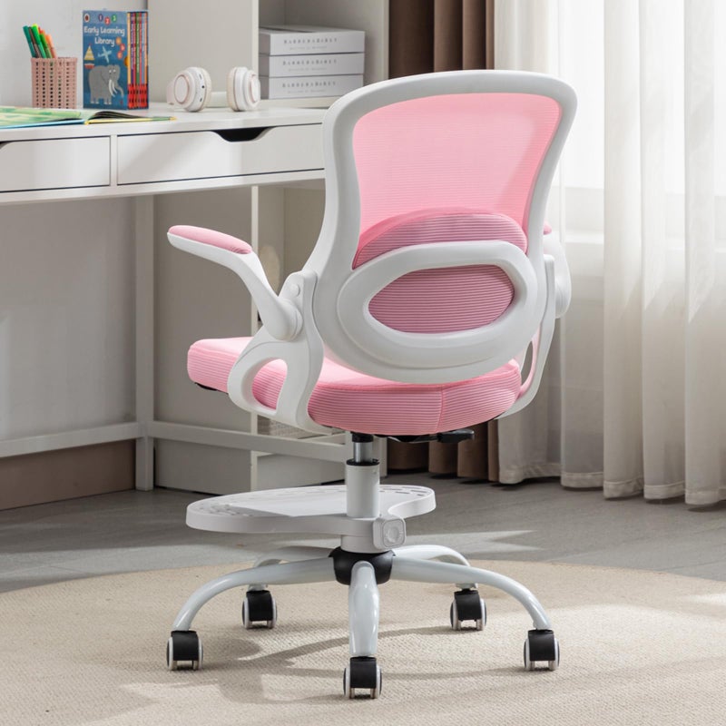 MINPINSER Kids Desk Chair,Ergonomic Study Chair with Adjustable Height,Swivel Mesh Desk Chair with Wheels,Home Office Chair for Children in Home Bedroom Pink - Image 5