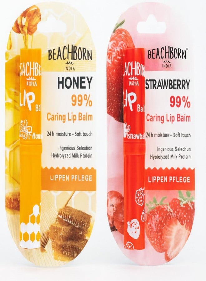 BEACHBORN India Strawberry+honey Lip Balm, 99% Natural Caring Formula with 24Hr Moisture, Hydrolyzed Milk Protein, Soft Touch Finish (Pack Of 2 - Image 1