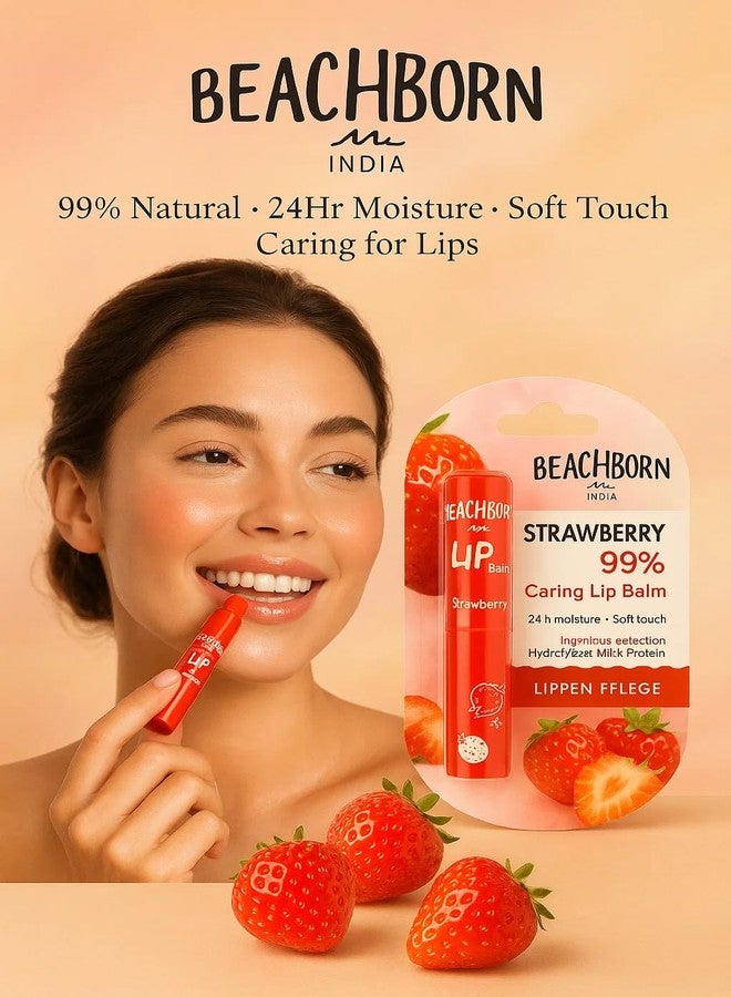 BEACHBORN India Strawberry+honey Lip Balm, 99% Natural Caring Formula with 24Hr Moisture, Hydrolyzed Milk Protein, Soft Touch Finish (Pack Of 2 - Image 3