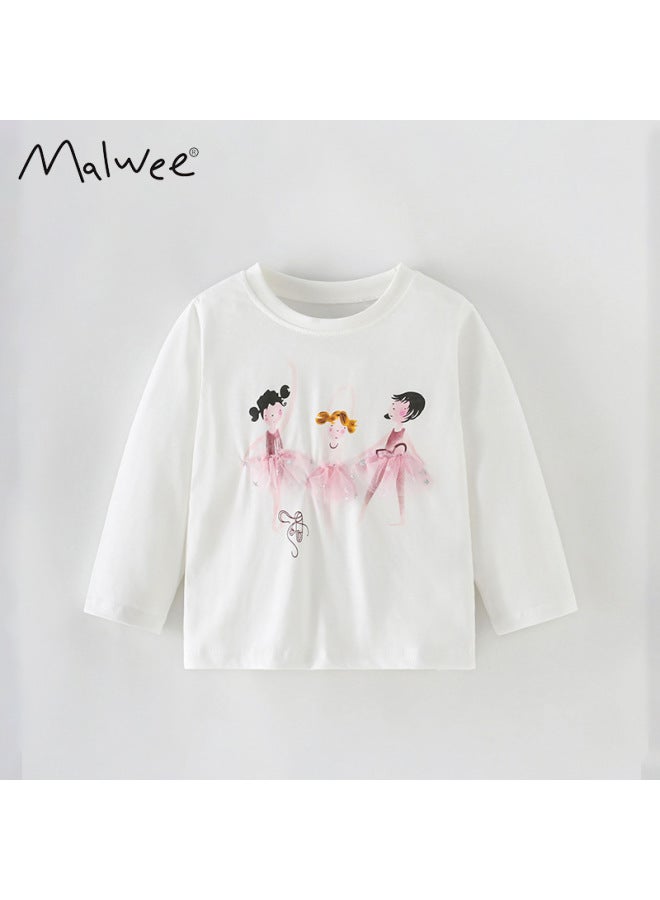 Malwee Girls' Base Shirt Autumn New Arrival European And American Style Kids T-shirt Fashion Round Neck Long Sleeve Children's Top