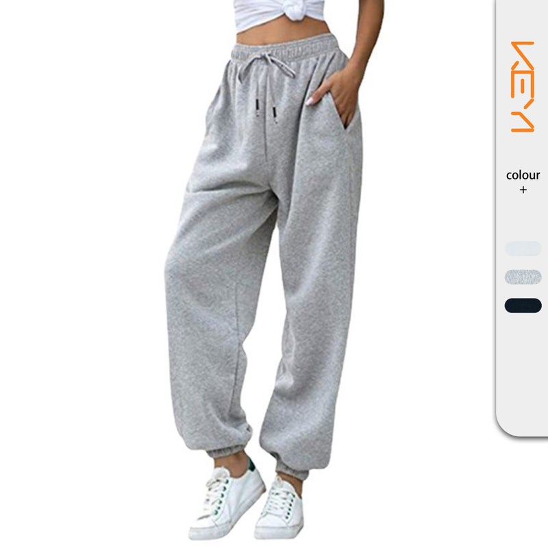 Womens High Waist Velvet Joggers Casual Sweatpants Black - Image 3