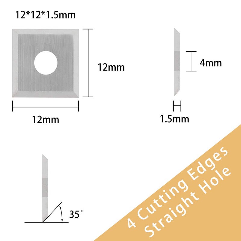 BINSTAK K1215-12mm Square Corners Carbide Inserts 4 Edges (12mm lengthX12mm widthX1.5mm thick-35 Degree Cutting Angle), Pack of 10, Straight-Hole - Image 2