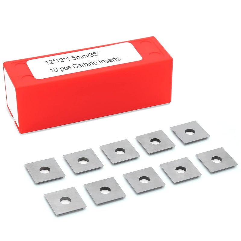 BINSTAK K1215-12mm Square Corners Carbide Inserts 4 Edges (12mm lengthX12mm widthX1.5mm thick-35 Degree Cutting Angle), Pack of 10, Straight-Hole - Image 1