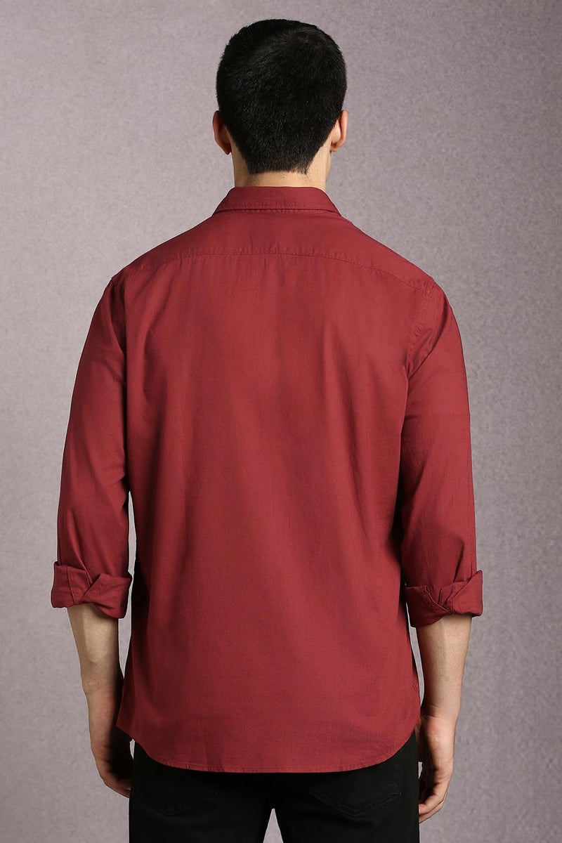 Louis Philippe Men Maroon Solid Full Sleeves Casual Shirt - Image 3