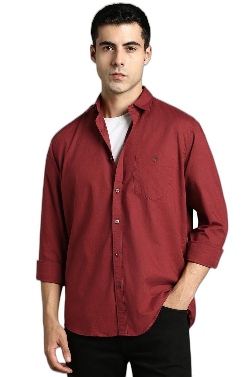 Louis Philippe Men Maroon Solid Full Sleeves Casual Shirt - Image 1