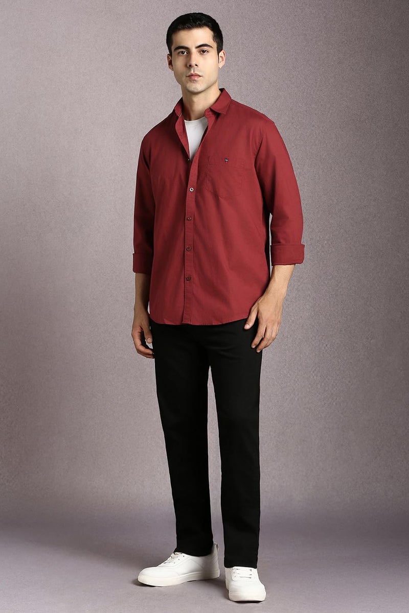 Louis Philippe Men Maroon Solid Full Sleeves Casual Shirt - Image 5