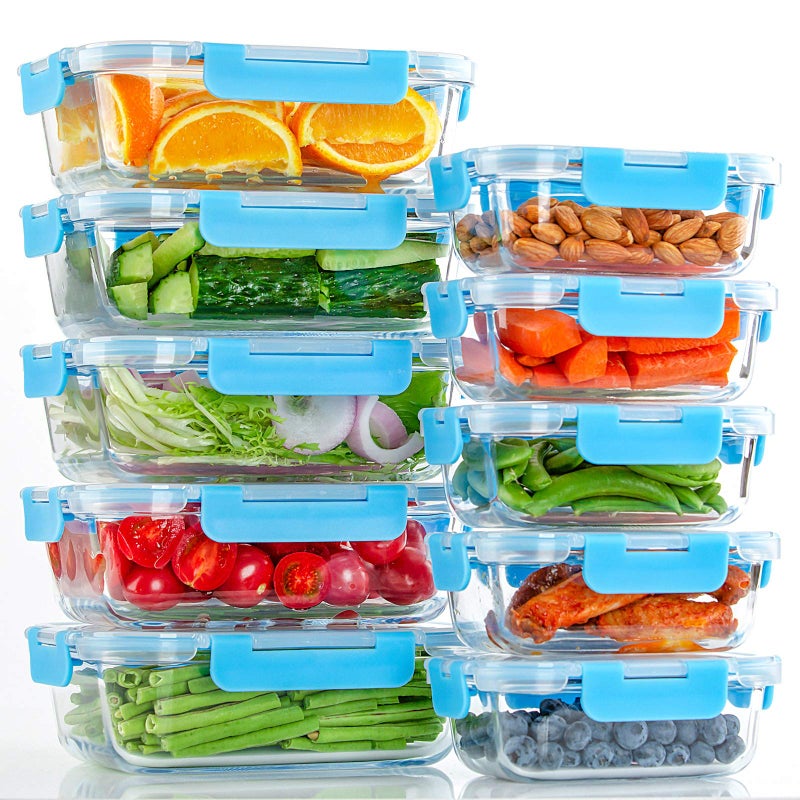 UMEIED 10 Pack Glass Food Storage Containers with Lids Leakproof  Airtight Glass Meal Prep Containers For Lunch  On The Go  Leftover  Dishwasher Safe - Image 1