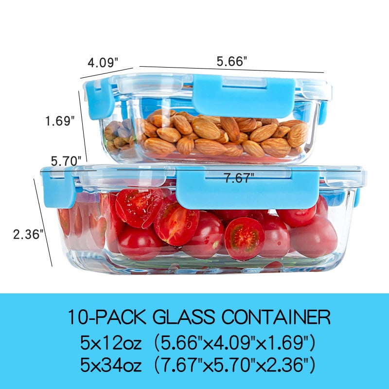 UMEIED 10 Pack Glass Food Storage Containers with Lids Leakproof  Airtight Glass Meal Prep Containers For Lunch  On The Go  Leftover  Dishwasher Safe - Image 2