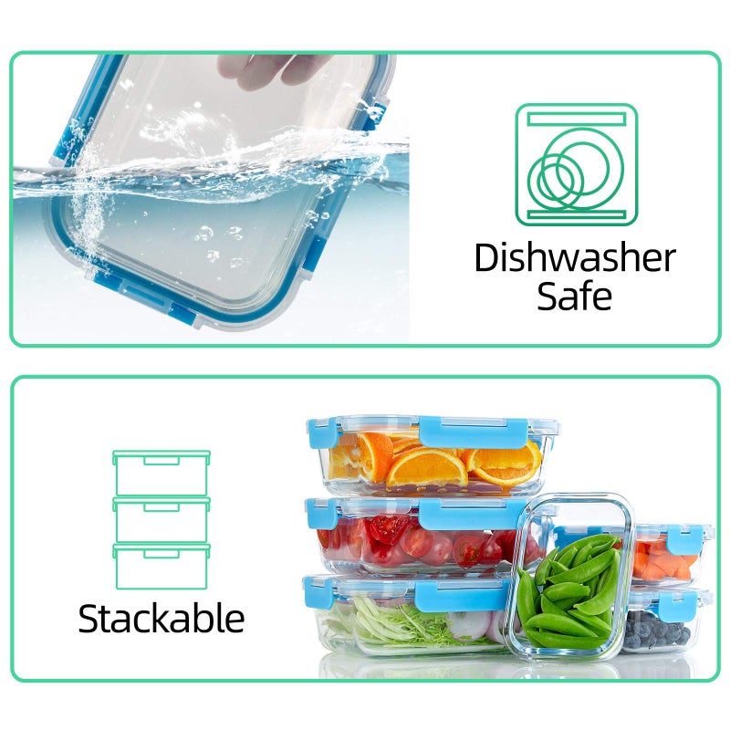 UMEIED 10 Pack Glass Food Storage Containers with Lids Leakproof  Airtight Glass Meal Prep Containers For Lunch  On The Go  Leftover  Dishwasher Safe - Image 4