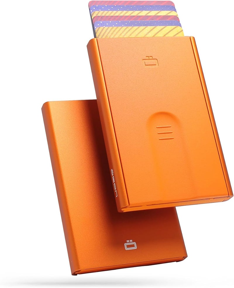 حامل بطاقات ألومنيوم تلقائي، حماية من الاحتيال وإزالة المغناطيسية بتقنية RFID، محفظة نحيفة وبسيطة للرجال والنساء، طراز Slider - Image 1