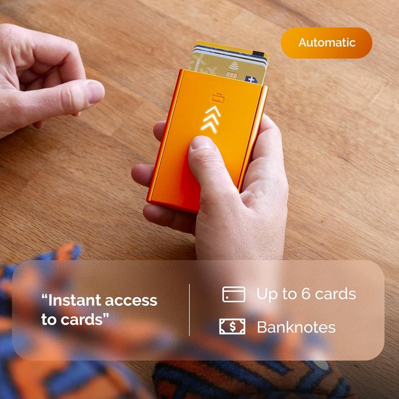 حامل بطاقات ألومنيوم تلقائي، حماية من الاحتيال وإزالة المغناطيسية بتقنية RFID، محفظة نحيفة وبسيطة للرجال والنساء، طراز Slider - Image 3