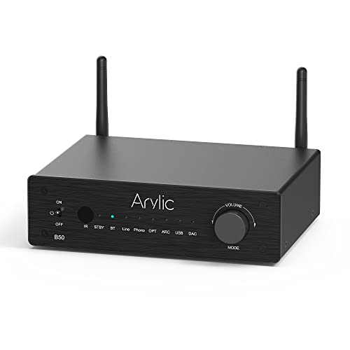 Arylic B50 2 Channel Bluetooth Amplifier with Audio Transmitter, 50W*2 Home Stereo Amplifiers with HDMI ARC,DAC,Phono in and Free APP. Support aptX HD Music Transmission & Reception. - Image 1