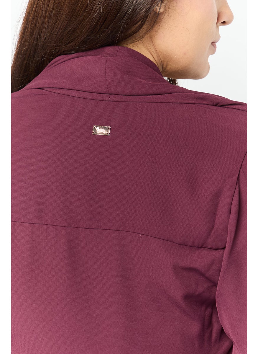 Harmont & Blaine - Women V Neck Plain Long Sleeve Blouse, Maroon - Image 1