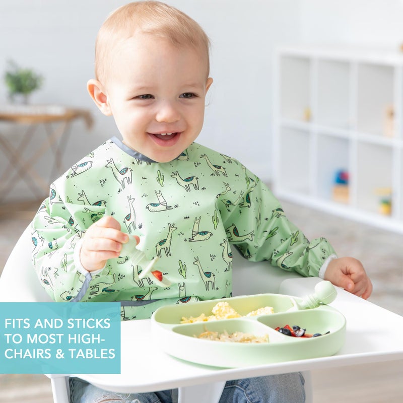 Bumkins Toddler and Baby Suction Plate, Divided Grip Dish for Babies and Kids, Baby Led Weaning, Feeding Supplies, Sticks to Tables and Highchairs, Platinum Silicone, for Chidren 6 Months, Sage - Image 3