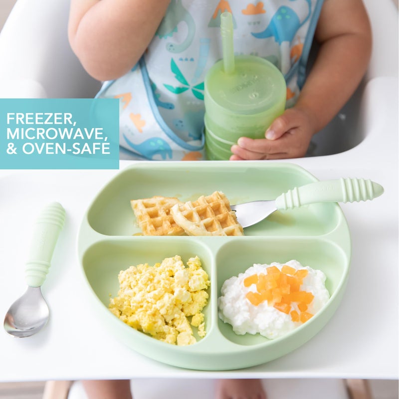 Bumkins Toddler and Baby Suction Plate, Divided Grip Dish for Babies and Kids, Baby Led Weaning, Feeding Supplies, Sticks to Tables and Highchairs, Platinum Silicone, for Chidren 6 Months, Sage - Image 4
