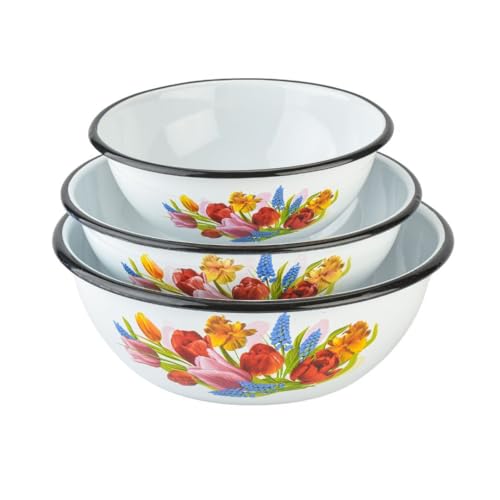 STP GOODS طقم وعاء مينا باقة الربيع من 3 قطع 1.6 Qt (1.5 L)/2.7 Qt (2.5 L)/4.2 Qt (4 L) - Image 1