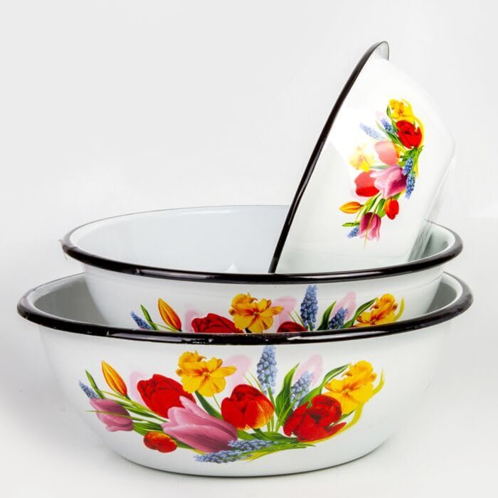 STP GOODS طقم وعاء مينا باقة الربيع من 3 قطع 1.6 Qt (1.5 L)/2.7 Qt (2.5 L)/4.2 Qt (4 L) - Image 5