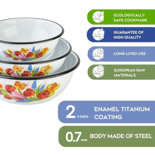 STP GOODS طقم وعاء مينا باقة الربيع من 3 قطع 1.6 Qt (1.5 L)/2.7 Qt (2.5 L)/4.2 Qt (4 L) - Image 3