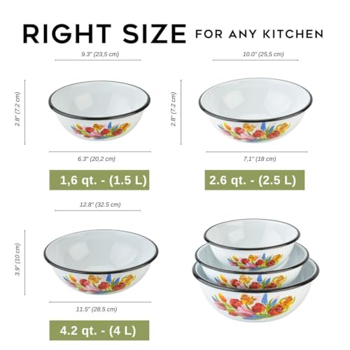 STP GOODS طقم وعاء مينا باقة الربيع من 3 قطع 1.6 Qt (1.5 L)/2.7 Qt (2.5 L)/4.2 Qt (4 L) - Image 2
