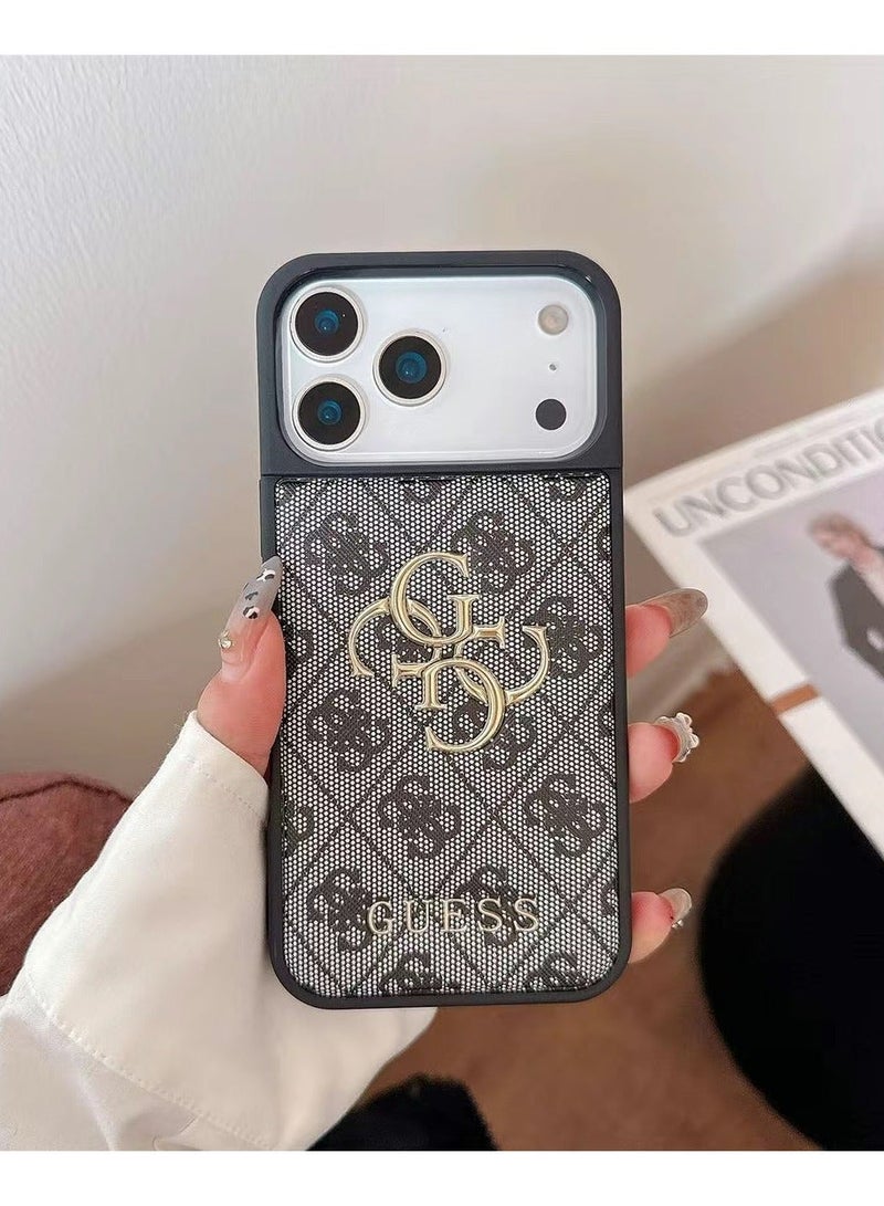 جس iPhone 17 Pro cover, with a logo and a leather design approved by the global brand Guess. - Dark gray - Image 1