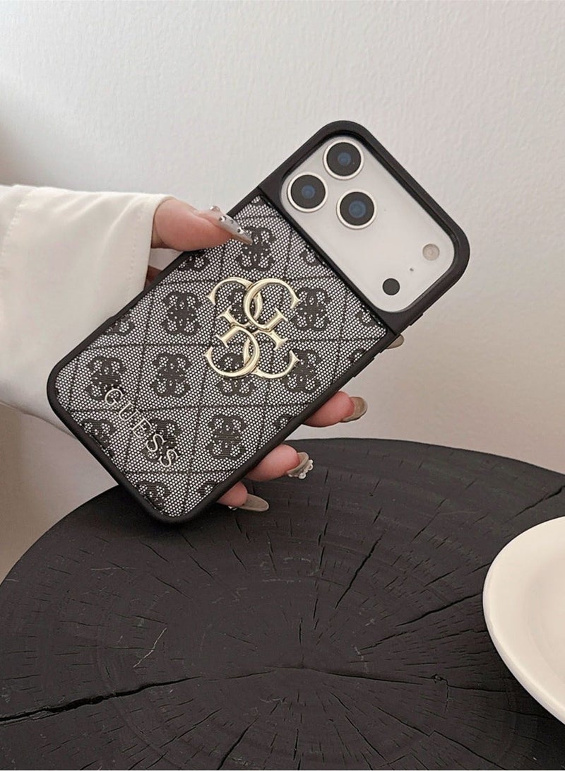 جس iPhone 17 Pro cover, with a logo and a leather design approved by the global brand Guess. - Dark gray - Image 2