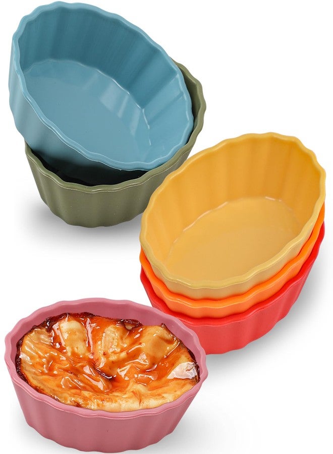 Koluti 4oz Oval Silicone Ramekins set of 6, Oven Safe Creme Brulee Dishes, Mini Souffle Pudding Quiche Baking Pan, Dessert Dipping Sauce Bowls, BPA Free, Microwave & Freezer & Dishwasher Safe - Image 1