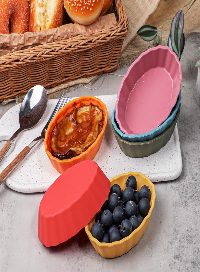 Koluti 4oz Oval Silicone Ramekins set of 6, Oven Safe Creme Brulee Dishes, Mini Souffle Pudding Quiche Baking Pan, Dessert Dipping Sauce Bowls, BPA Free, Microwave & Freezer & Dishwasher Safe - Image 4