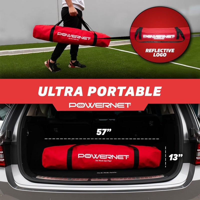 PowerNet Soccer Tennis Net, Portable Instant, Indoor Outdoor, Metal Collapsible Base Weighted, Durable Vertical Bow Posts, Quick Setup Easy Folding Storage, 1 Net + 1 Carrying Bag - Image 5