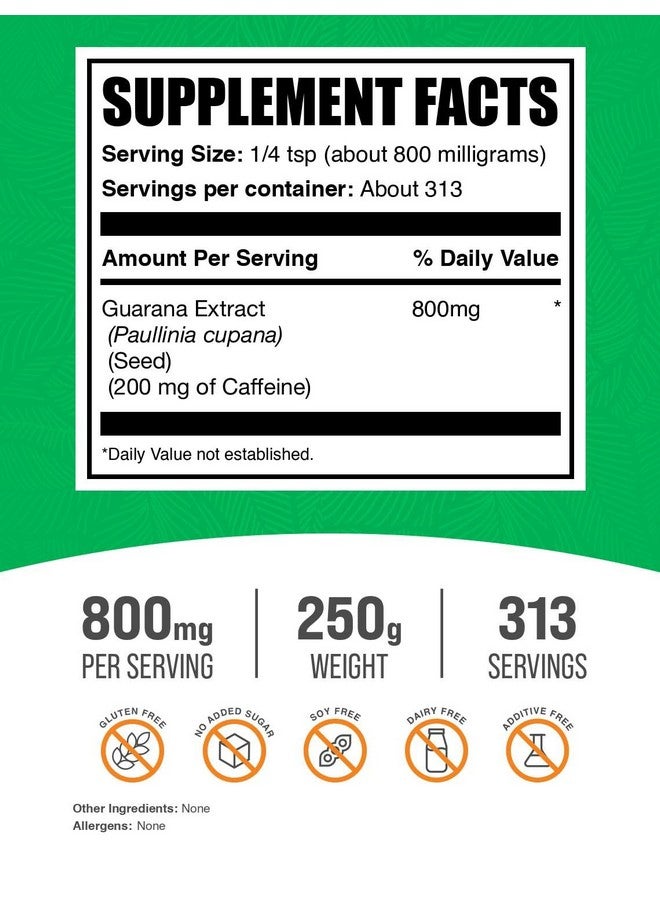 BulkSupplements.com Guarana Extract Powder - Natural Caffeine Supplement, from Guarana Seed, Guarana Powder - Gluten Free, 800mg per Serving, 250g (8.8 oz) (Pack of 1) - Image 2