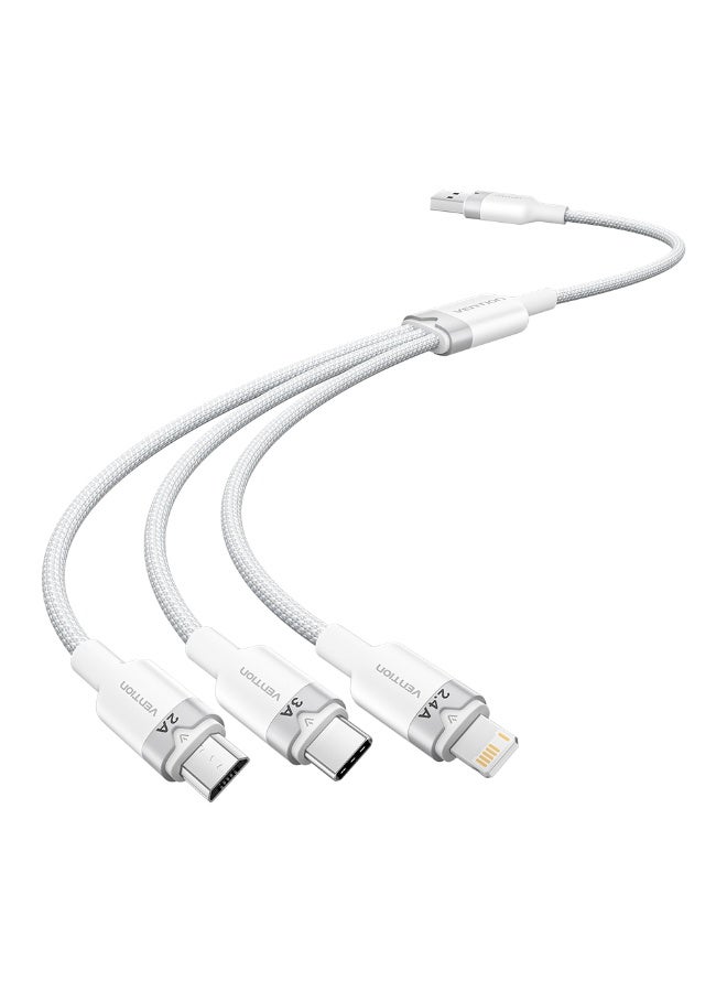 VENTION VENTION USB 2.0 A Male to 3-in-1 USB-C & Lightning & Micro-B Male 3A Cable 1.5M White Aluminum Alloy Type Model# CTPWG - Image 2