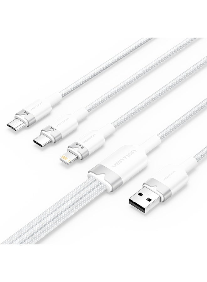 VENTION VENTION USB 2.0 A Male to 3-in-1 USB-C & Lightning & Micro-B Male 3A Cable 1.5M White Aluminum Alloy Type Model# CTPWG - Image 1