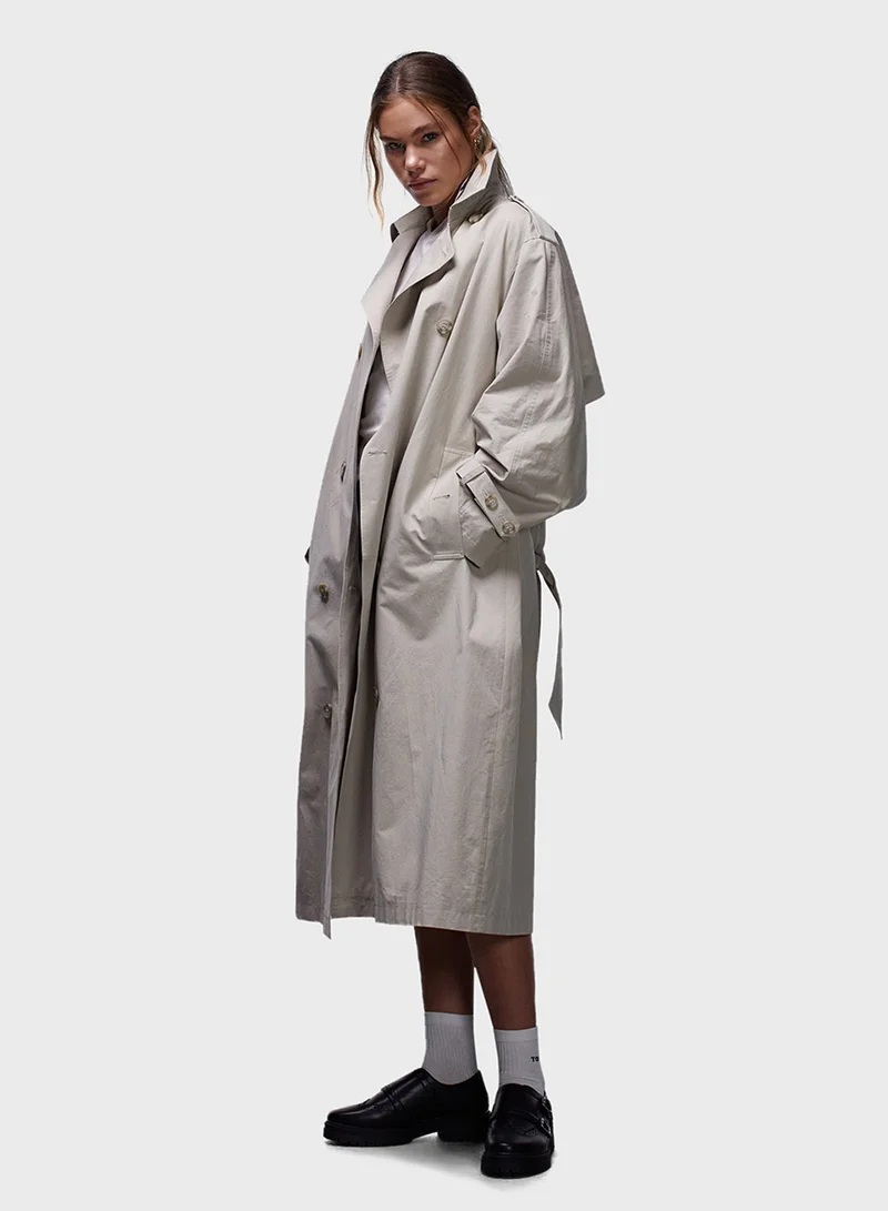 TOPSHOP Topshop longline trench coat in stone - STONE