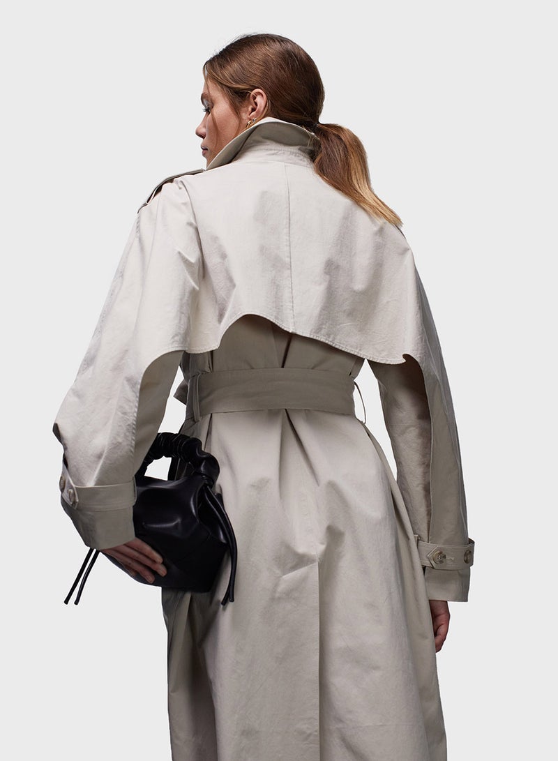 Topshop longline trench coat in stone - STONE