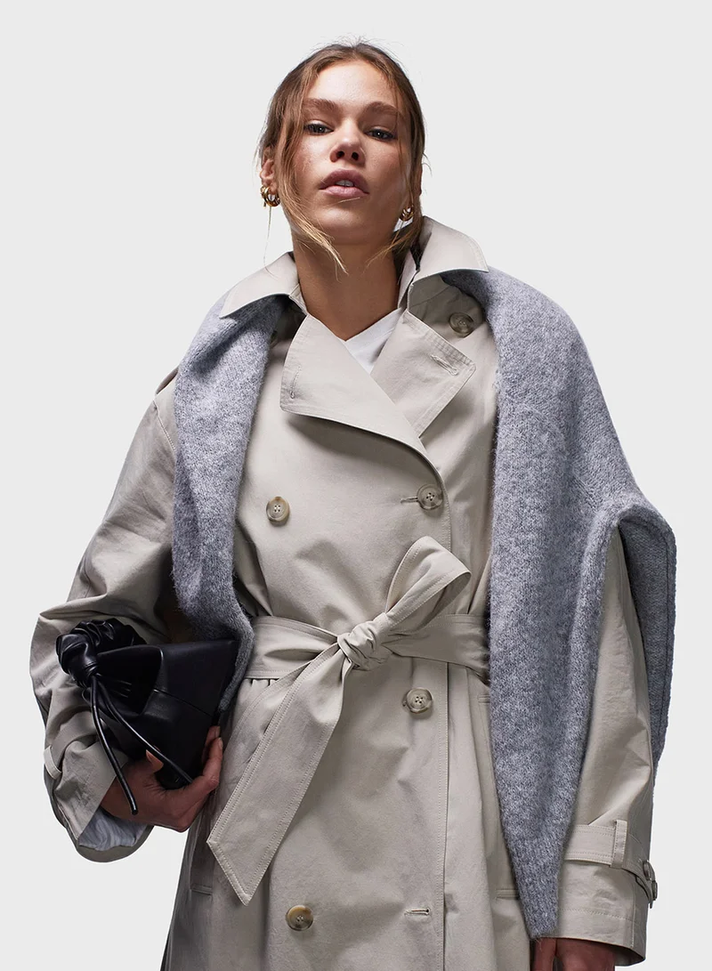 TOPSHOP Topshop longline trench coat in stone - STONE