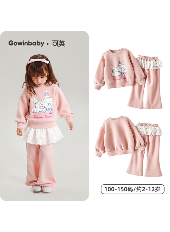 Gowinbaby Girls' Sports Set Lace  Autumn New Baby Girl Autumn Clothes Cute Ruffled Sweatshirt Two-piece Set - Image 1