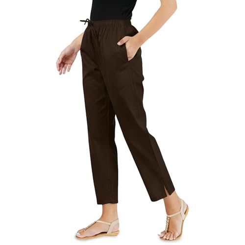 Happy Bunny Parallel Pants for Women 100% Cotton Ankle Length Trousers Regular Fit with Elastic Drawstring Stylish & Pockets Casual Formal Wear for Office & Home (2XL, Coffee Brown) - Image 1