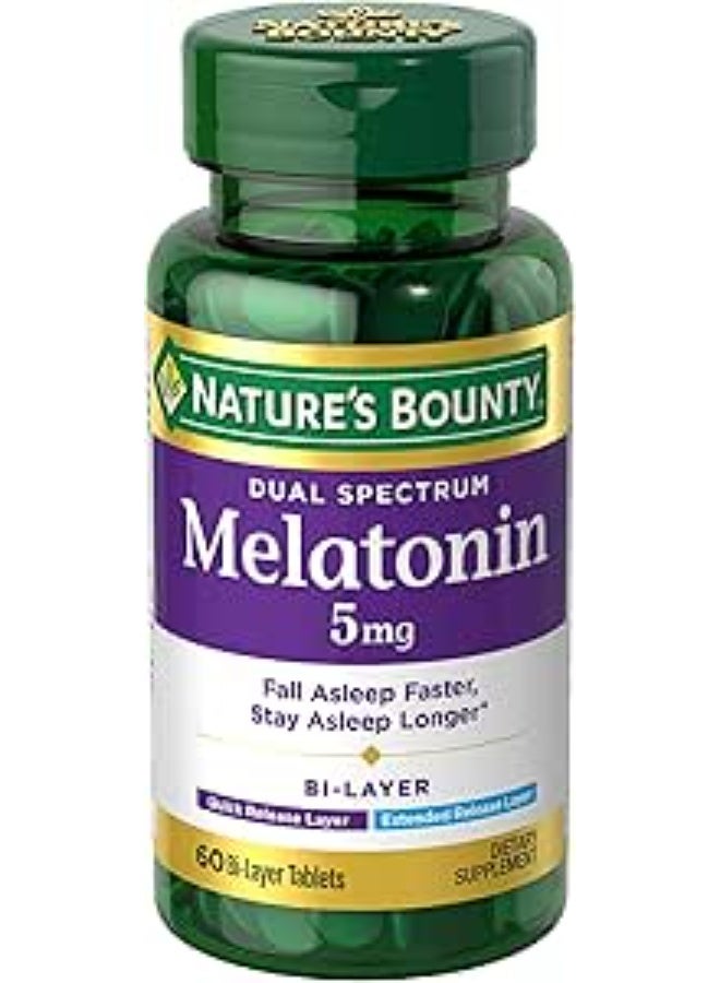 Melatonin 5mg Dual Spectrum, Quick Release and Extended Release, Promotes Relaxation and Sleep Health, 60 Bi-Layer Tablets - Image 1