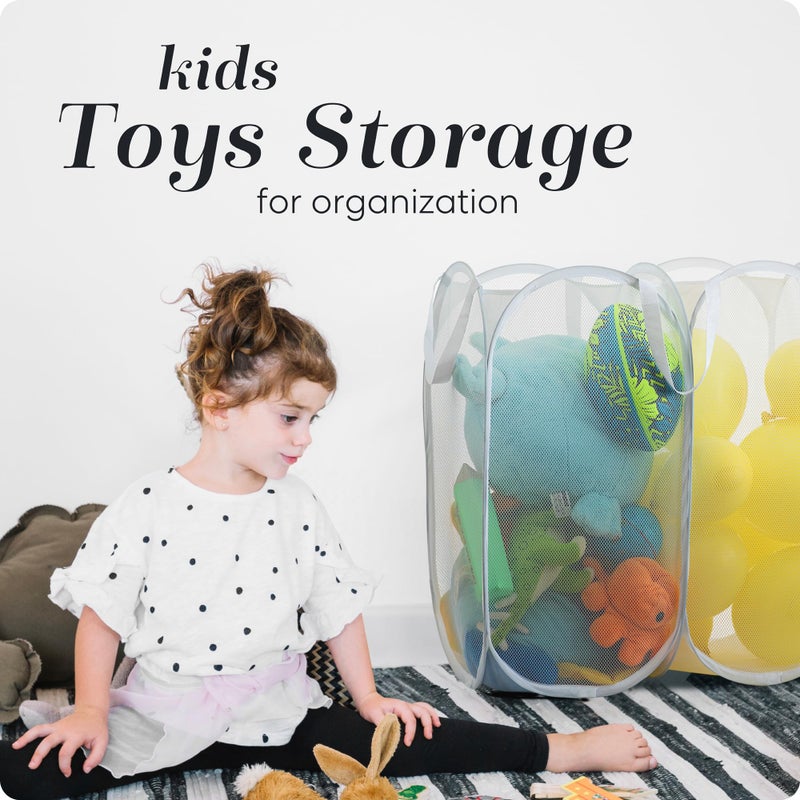 Handy Laundry Mesh Popup Hamper - Two Compartments, Collapsible for Storage and Easy to Open. Folding Pop-Up Clothes are Great for The Kids Room, College Dorm or Travel. (White) - Image 5