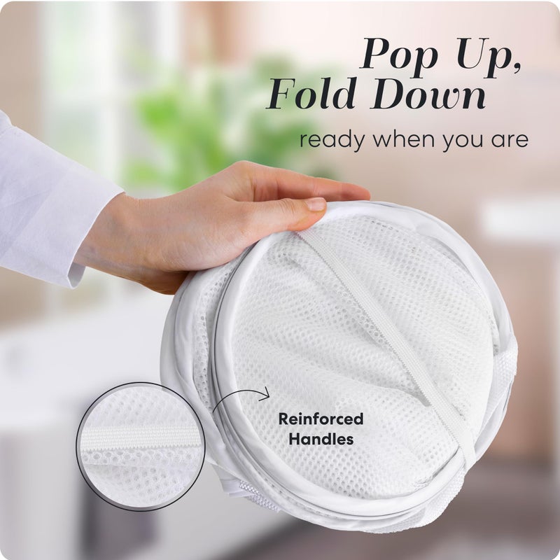 Handy Laundry Mesh Popup Hamper - Two Compartments, Collapsible for Storage and Easy to Open. Folding Pop-Up Clothes are Great for The Kids Room, College Dorm or Travel. (White) - Image 3