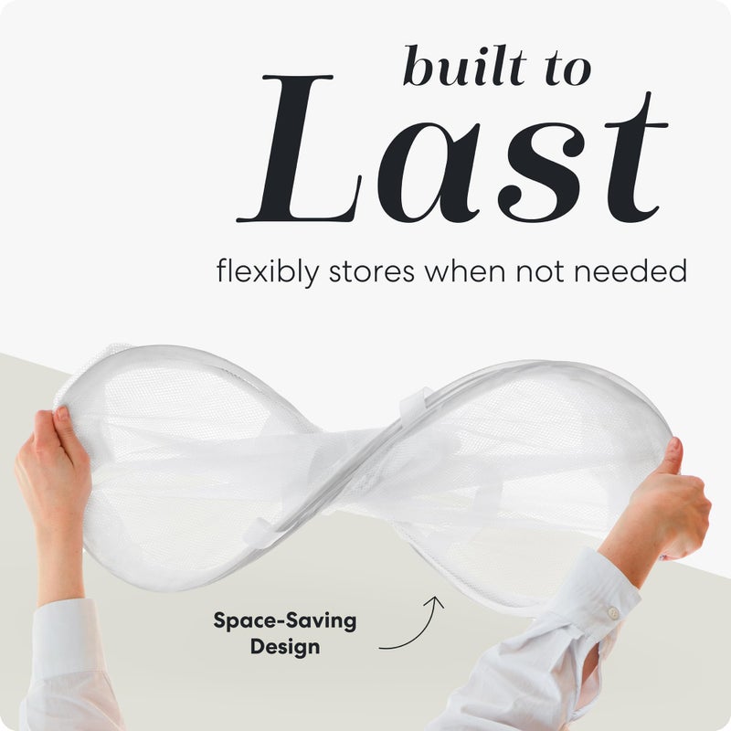 Handy Laundry Mesh Popup Hamper - Two Compartments, Collapsible for Storage and Easy to Open. Folding Pop-Up Clothes are Great for The Kids Room, College Dorm or Travel. (White) - Image 4