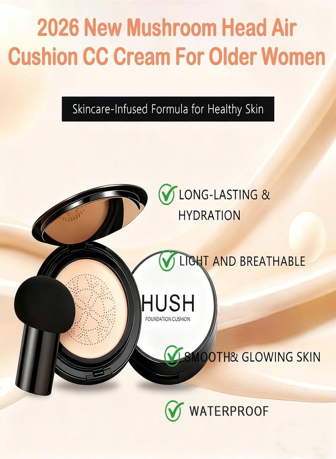 Loobexery Hush Mekeup Foundation for Older Women, Warm Tone Mushroom Head Air Cushion CC Cream BB Foundation Makeup Moisturizing & Long-Lasting Full Coverage Makeup Concealer for Light to Medium Complexions - Image 2